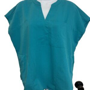 Fabletics Ladies Medium Deep Teal Short Sleeve v neck Scrub Top With Pockets